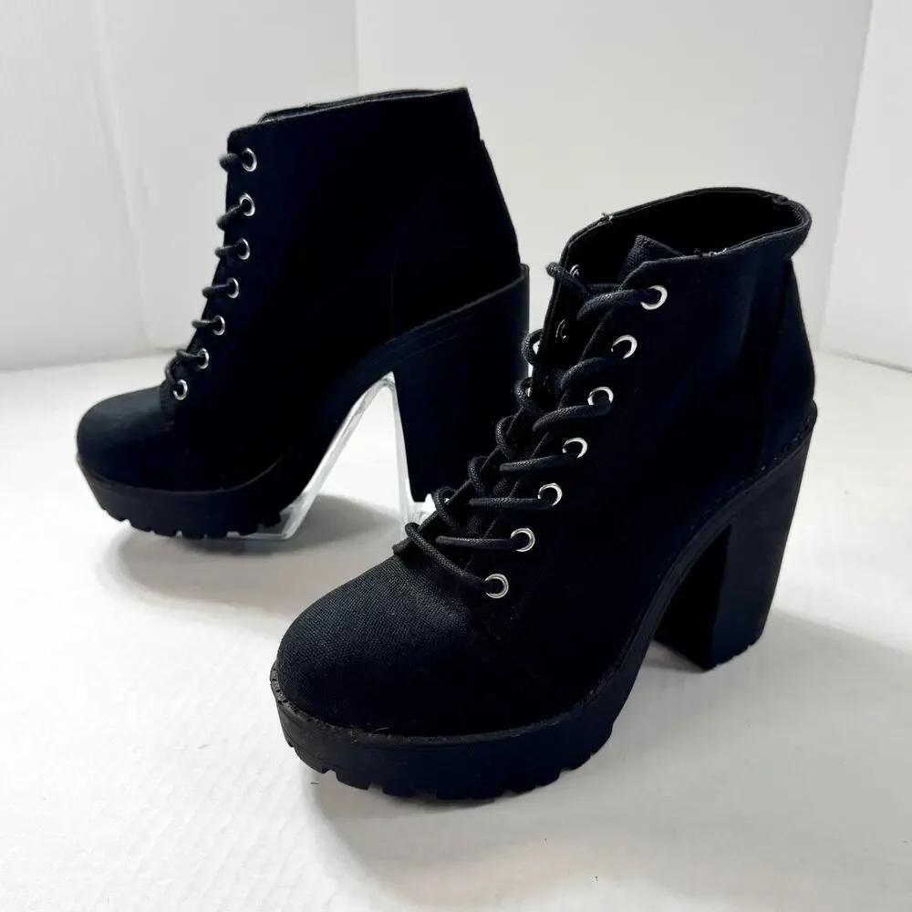 H&M Divided Platform Combat Boots Lace Up Lug Sole Women 7 Black